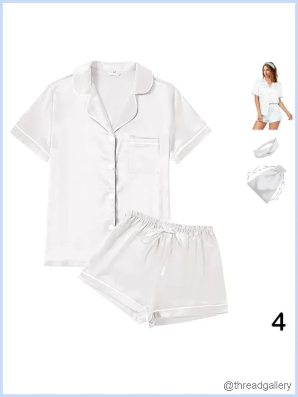Satin Silky Pajama Set Short Sleeve Shirt & Shorts with Headband